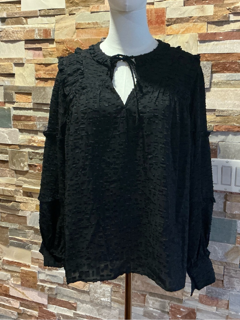 NWT IRO Paris Black Boho Clip-Dot Ruffle Blouse